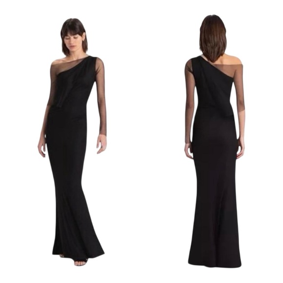 Marcella NYC Sheer Mesh overlay evening gown maxi dress in black NWOT - Picture 1 of 10